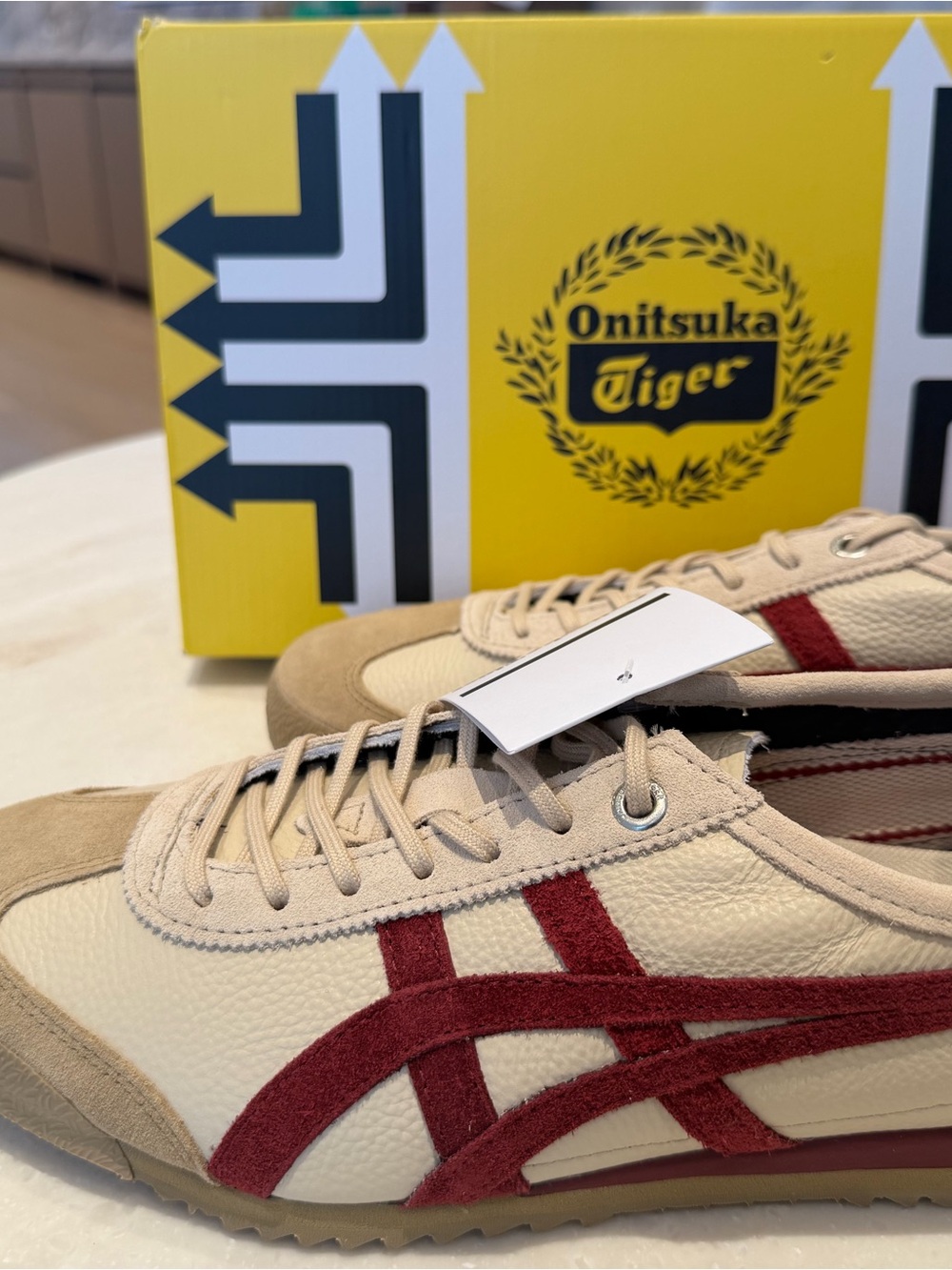 Onitsuka Tiger by Asics Beige and Red Low-Profile Sneakers (Women Size 8.5)